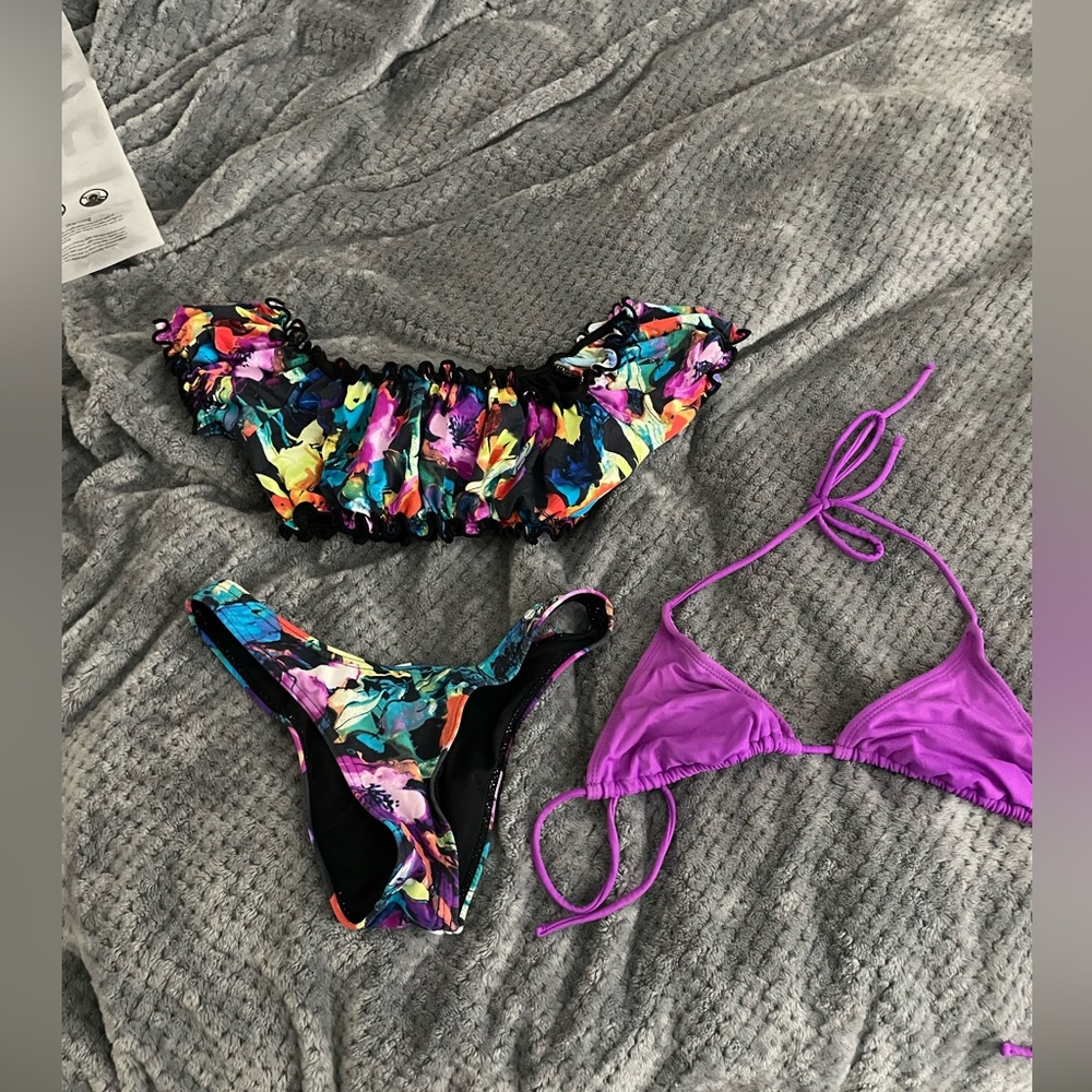 purple multi color bikini